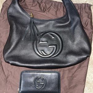 Gucci Soho pebbled black leather hobo with matching wallet